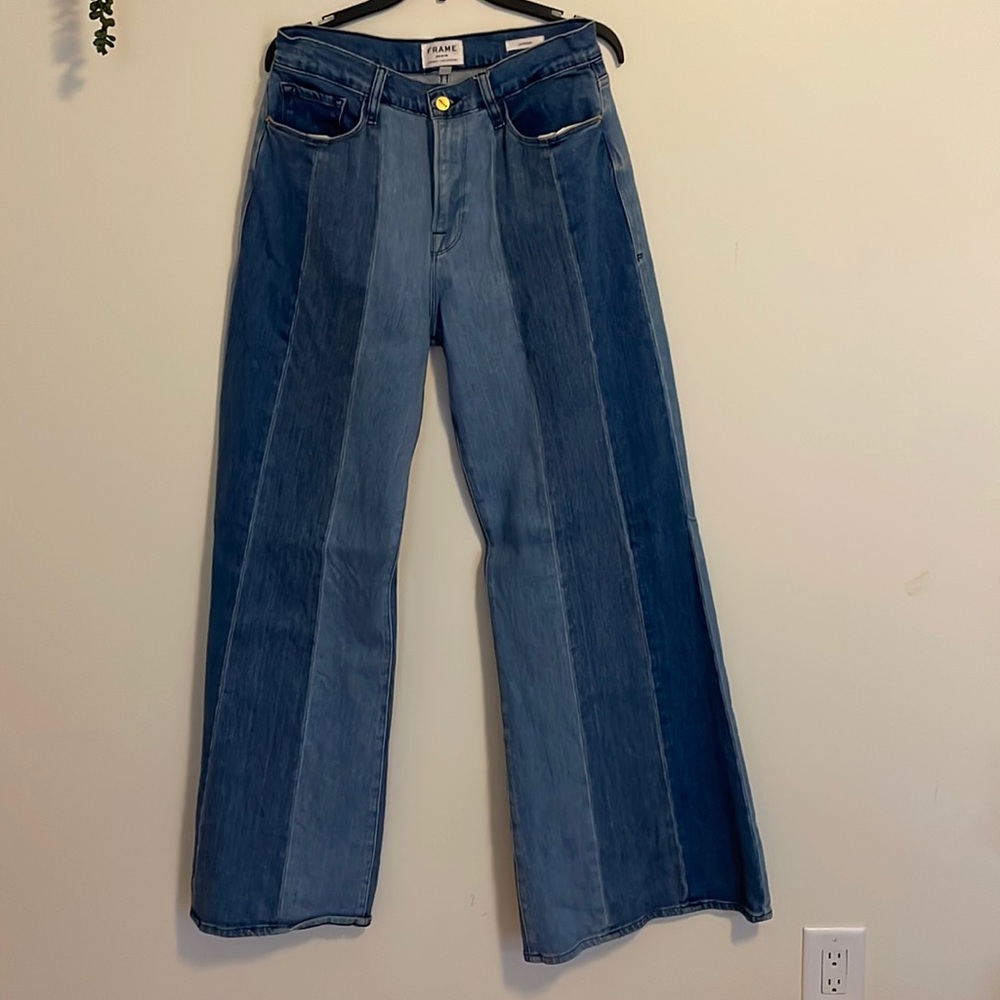 Frame Le Palazzo patchwork wide leg frame denim size 31 multi panel denim